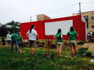 Homeport employees admiring the finished product